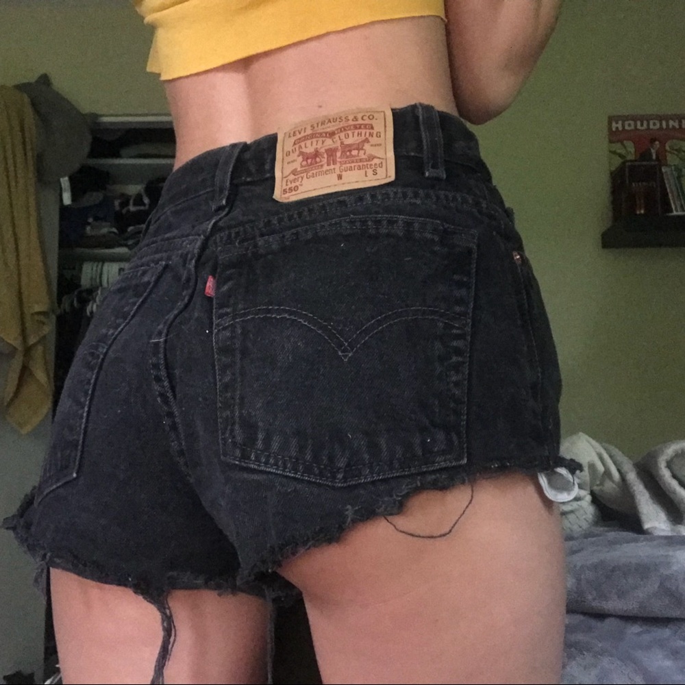 Vintage black denim Levi’s shorts!